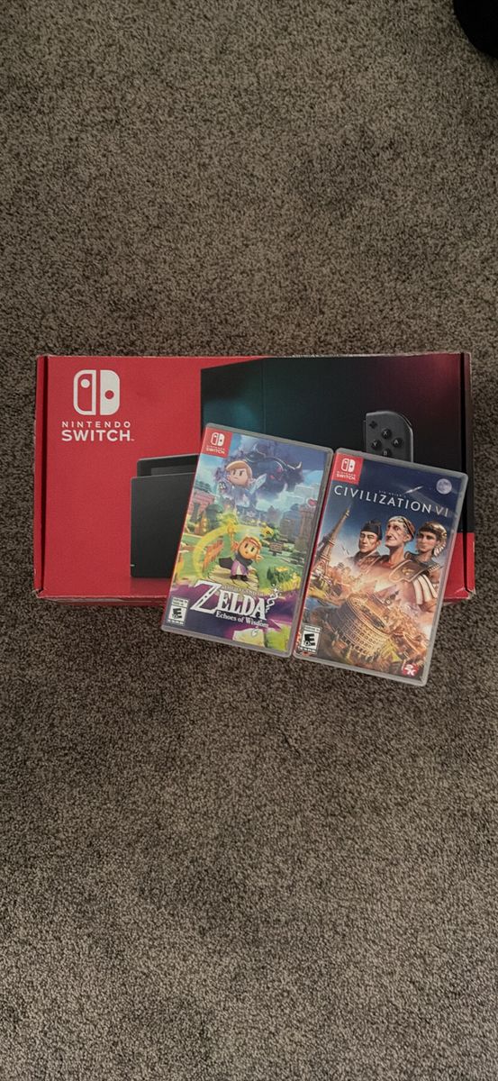 Nintendo Switch Console OLED Model with 2 Games - Zelda & Civilization VI, Custom NES Skin