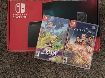 Nintendo Switch Console OLED Model with 2 Games - Zelda & Civilization VI, Custom NES Skin