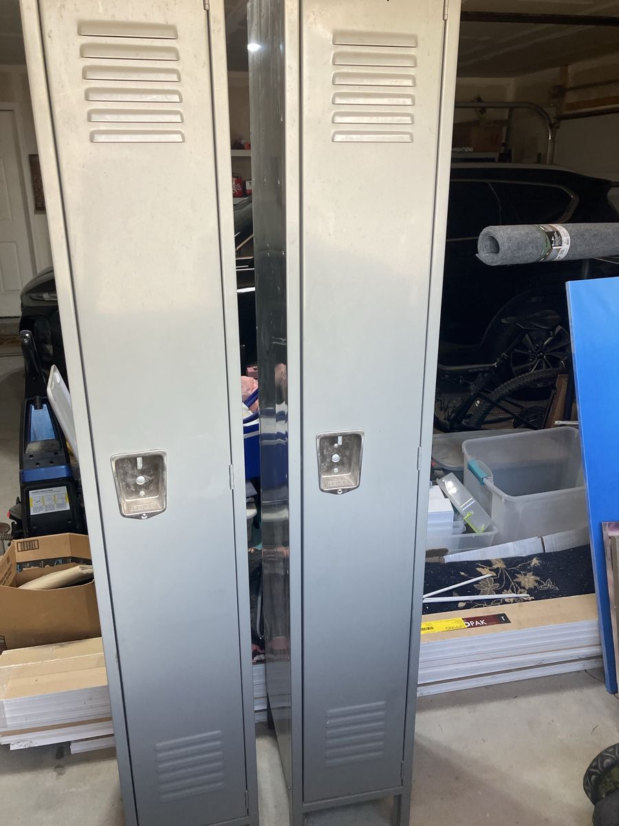 Two Metal Lockers - Gray, Tall Storage Cabinets