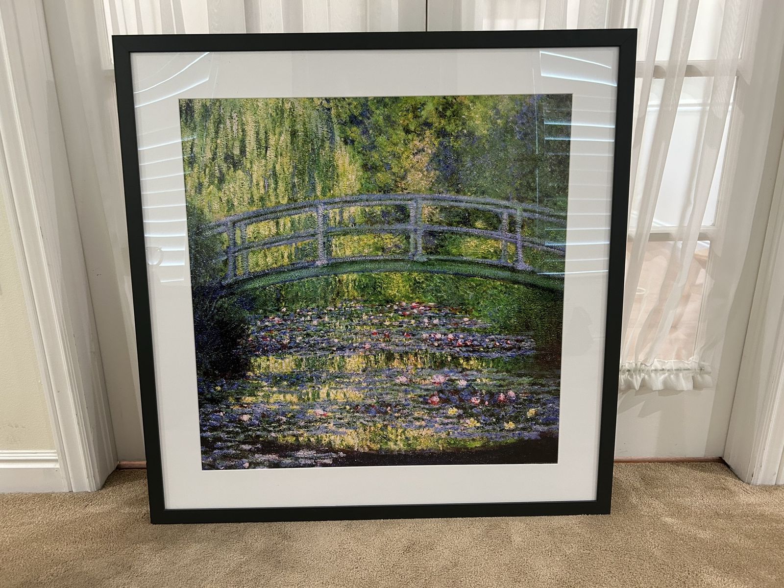 Framed Claude Monet Water Lilies Bridge Print - Large Wall Art Decor