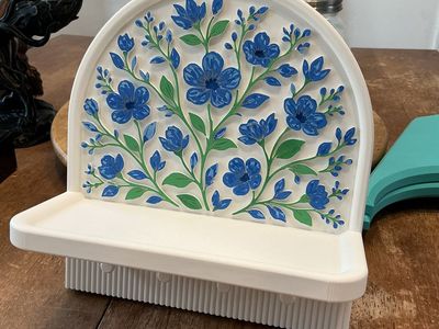 Decorative Wall Shelf with Blue Floral Design - White Plastic Wall-Mountable Accent Shelf