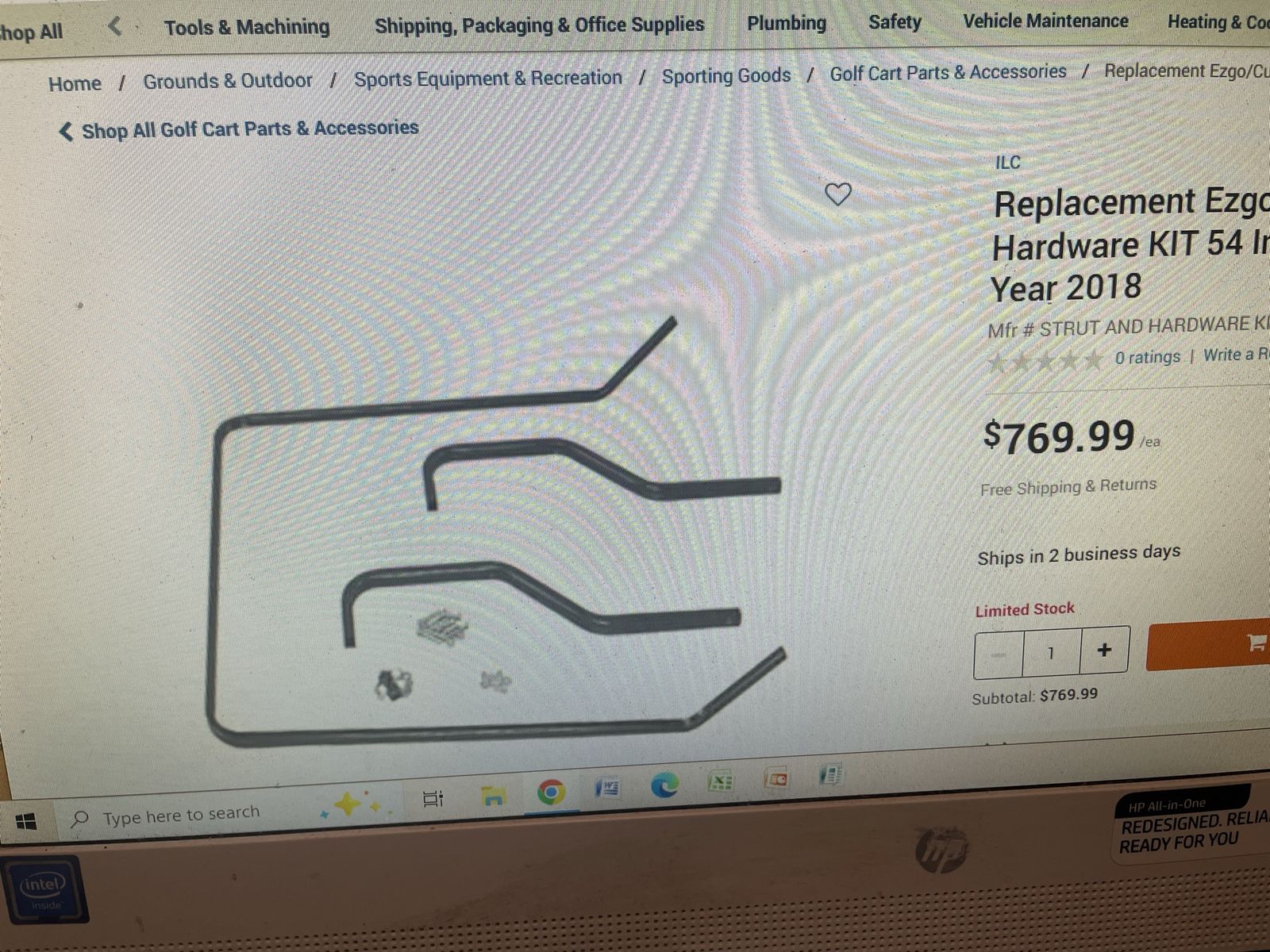 Cushman Strut & Hardware Kit for 54-inch Suntop golf cart NEW