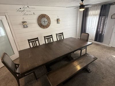 Ashley Furniture Expandable Dining Table Set with Chairs and Bench - Dark Wood Finish