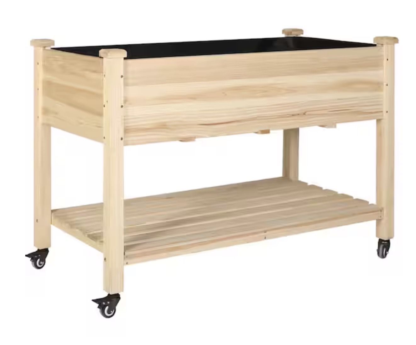 VEIKOUS 48 in. x 24 in. x 33 in. Cedar Wood Raised Garden Bed with Lockable Wheels, Liner