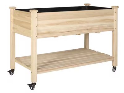 VEIKOUS 48 in. x 24 in. x 33 in. Cedar Wood Raised Garden Bed with Lockable Wheels, Liner