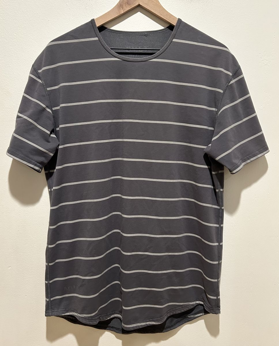 BYLT Drop Cut Lux Short Sleeve Grey Stripes Shirt
