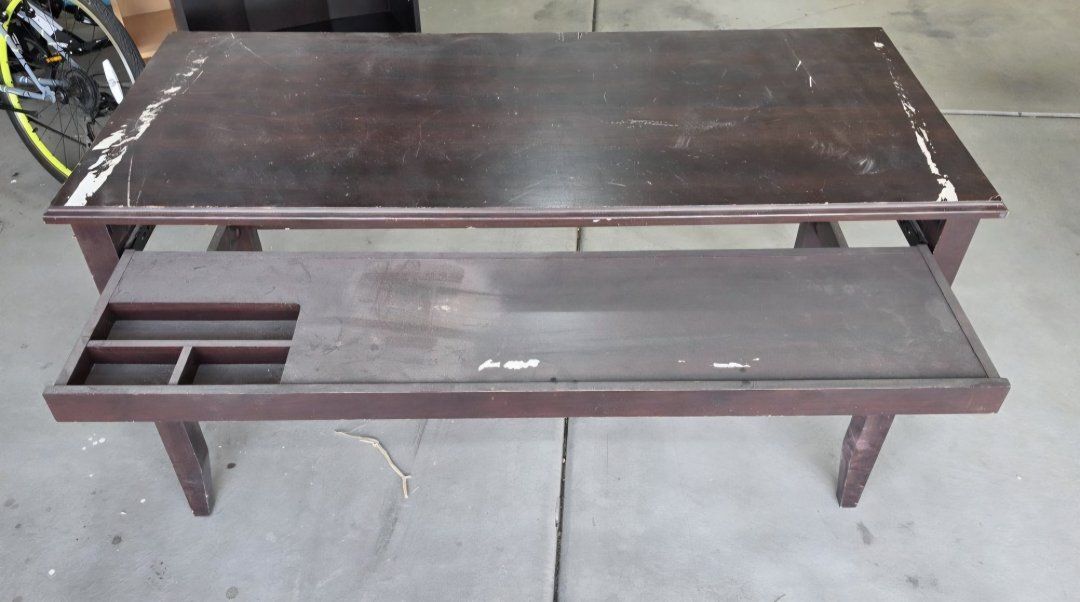 Dark Wood Writing Desk with Pull-Out Storage Tray