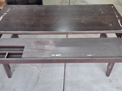 Dark Wood Writing Desk with Pull-Out Storage Tray