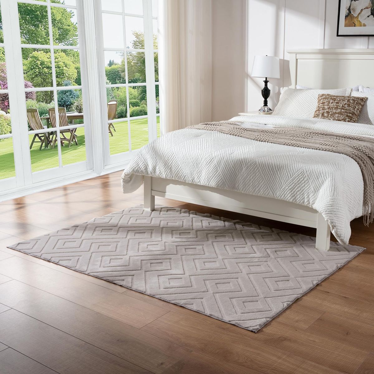 Geometric Pattern Area Rug - Neutral Beige/Gray - 4’x 6’ Soft, Durable, and Easy to Clean