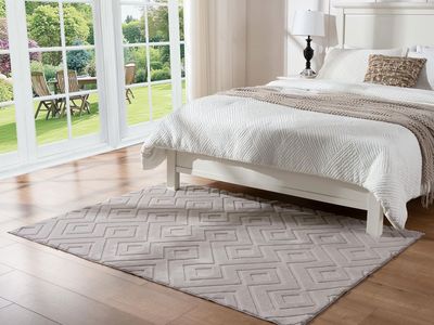 Geometric Pattern Area Rug - Neutral Beige/Gray - 4’x 6’ Soft, Durable, and Easy to Clean