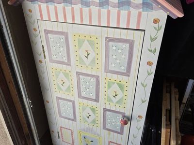 Whimsical Hand-Painted Cottage-Core Storage Cabinet/Armoire - Perfect for Kids' Room or Entryway