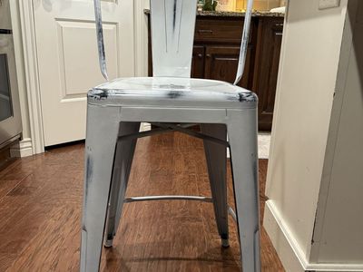 Distressed White Metal Backed Bar Stool - Counter Height