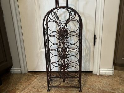 Ornate Wrought Iron Wine Rack, Rustic Bronze Finish, 12-Bottle Capacity, Freestanding