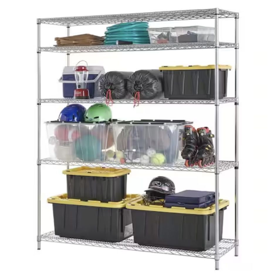 HDX 5-Tier Commercial Grade Heavy Duty Steel Wire Shelving Unit in ChromeMax (60 in. W x 72 in. H x 18 in. D)