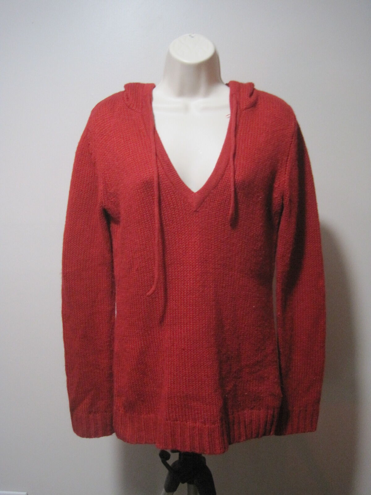 Vintage Arizona Sweater Hoodie Women Large Red V-Neck Knit Acrylic Long Sleeve