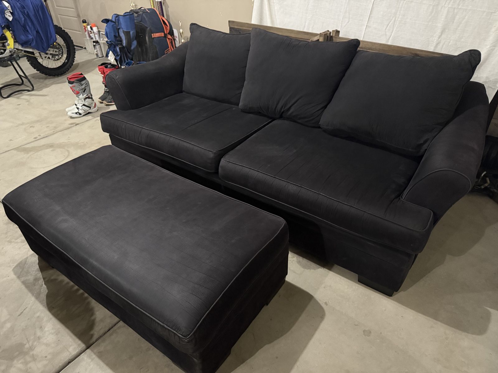 BLACK COUCH AND OTTOMAN
