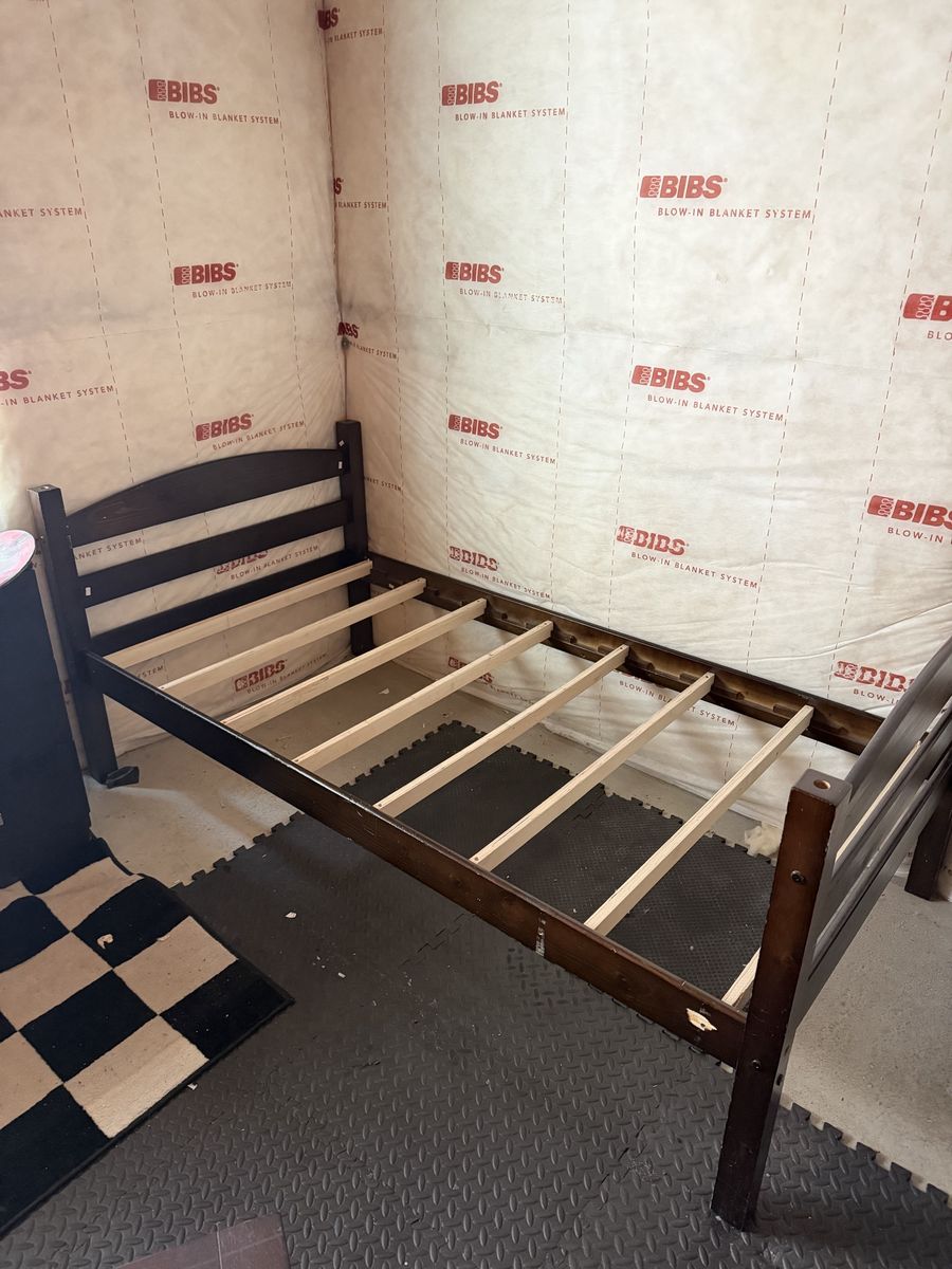 Dark Wood Twin Size Bed Frame with Slats