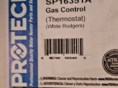 NEW IN BOX WHITE ROGERS GAS WATER HEATER CONTRON SP16351A .