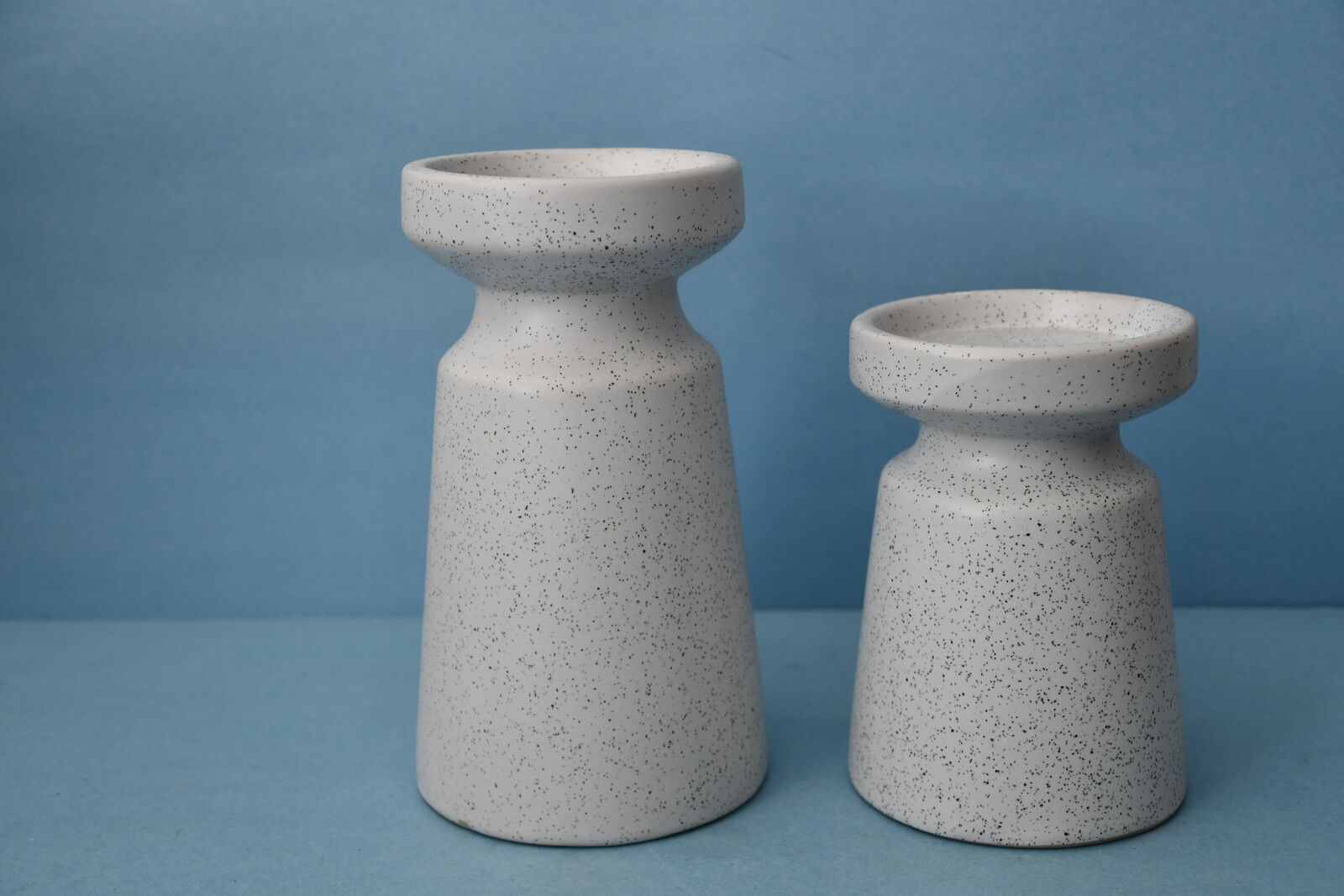 Set of 2 CANDLE HOLDERS ~ 6" & 8" ~ CERAMIC ~ HOLDS a 3" PILLAR CANDLE ~ VERY NICE!