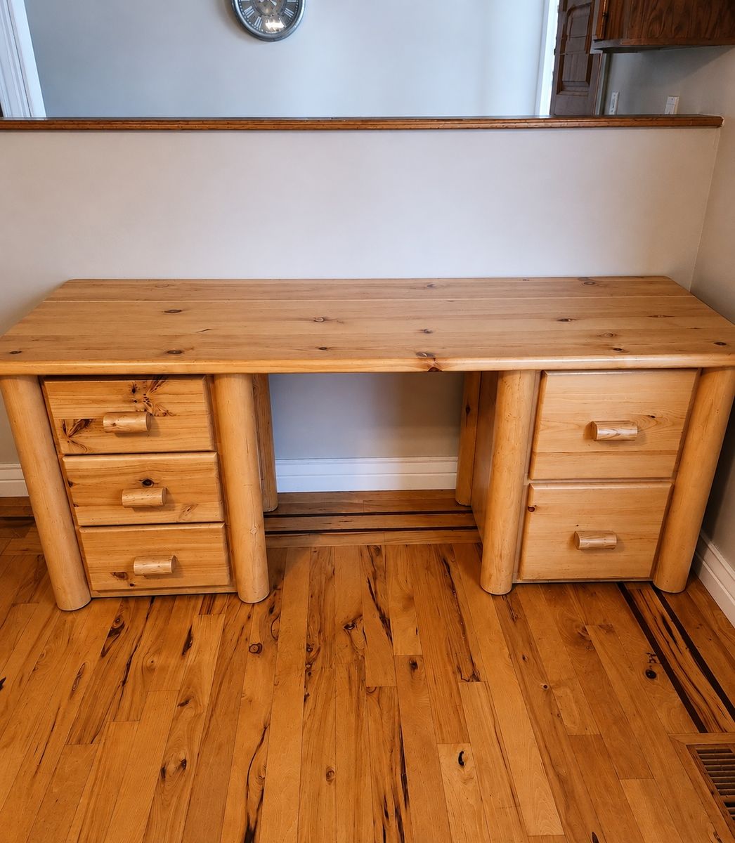 Handcrafted Rustic Wooden Desk with Multiple Drawers