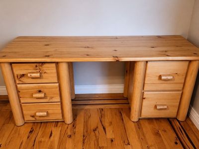 Handcrafted Rustic Wooden Desk with Multiple Drawers