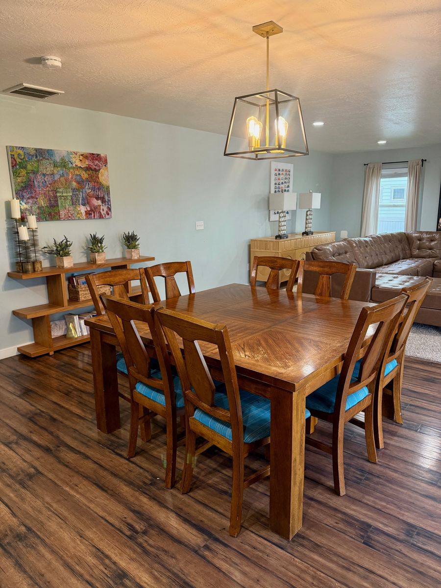 Model home dining set with eight matching chairs