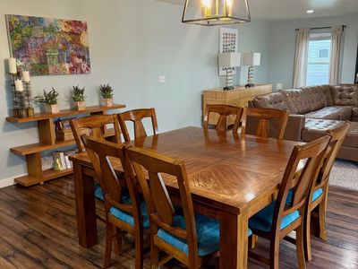 Model home dining set with eight matching chairs