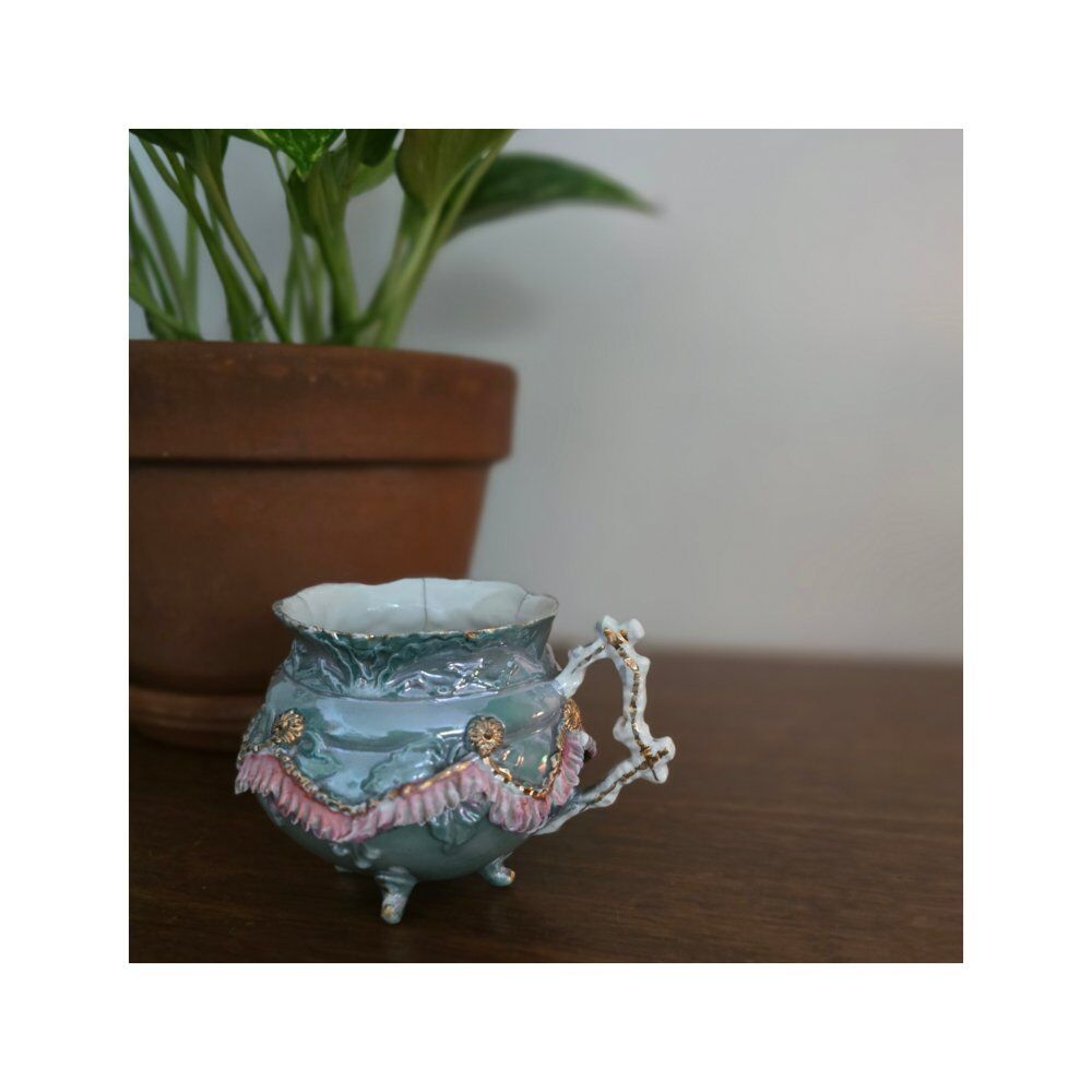 Antique Victorian Blue Lusterware Footed Creamer/Pitcher