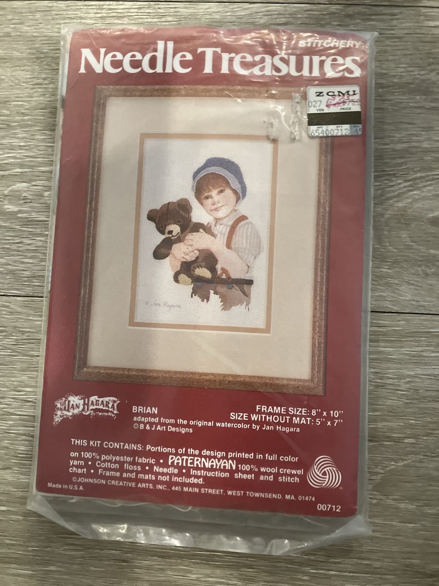 Needle Treasures "Brian" Crewel Embroidery Kit - Jan Hagara Design, 8"x10" Frame Size, New Old Stock
