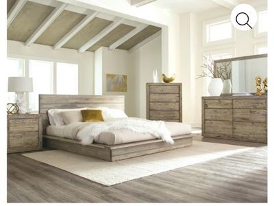 Napa Furniture Design Renewal king Bedroom Set - Rustic Whitewash Wood Bed, Dresser, Nightstands