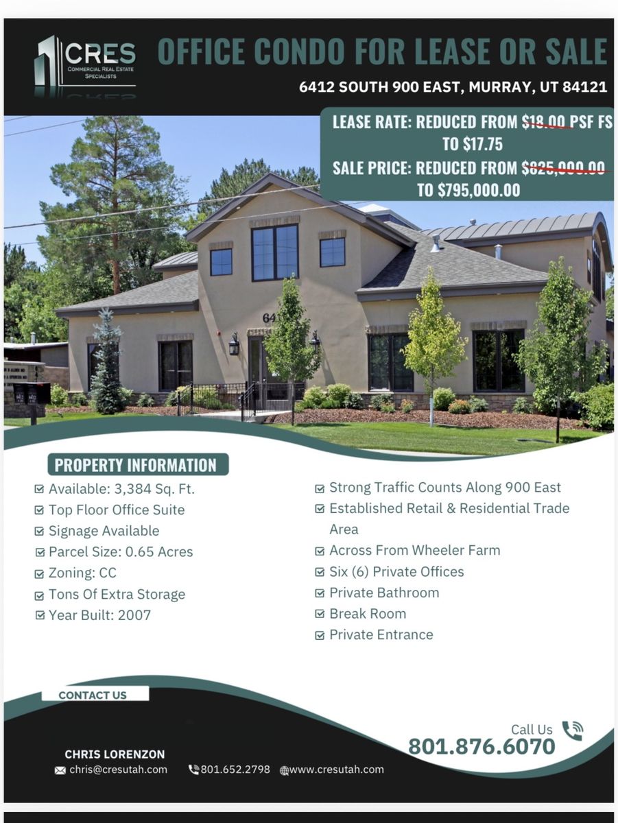 PRICE REDUCTION!! OFFICE SPACE FOR LEASE OR FOR SALE