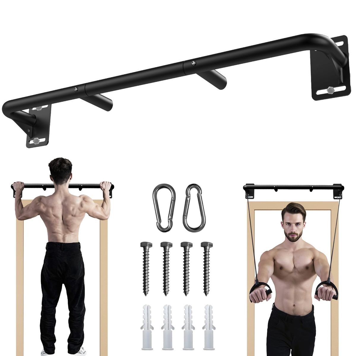 Wall Mounted Pull Up Bar for 32"-36" Wall Studs, 440lbs Max Weight, Triangle Stability Design