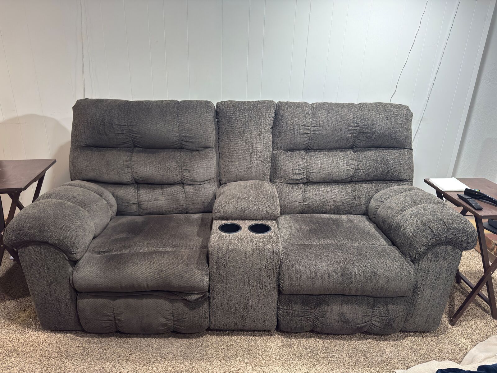 2 Ashley Furniture Acieona Microfiber Double Reclining Loveseats in Slate Gray