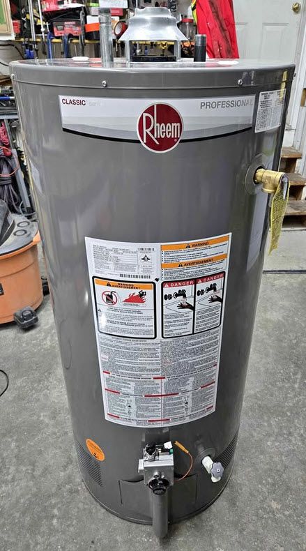 Rheem 50-gallon gas water heater, brand new