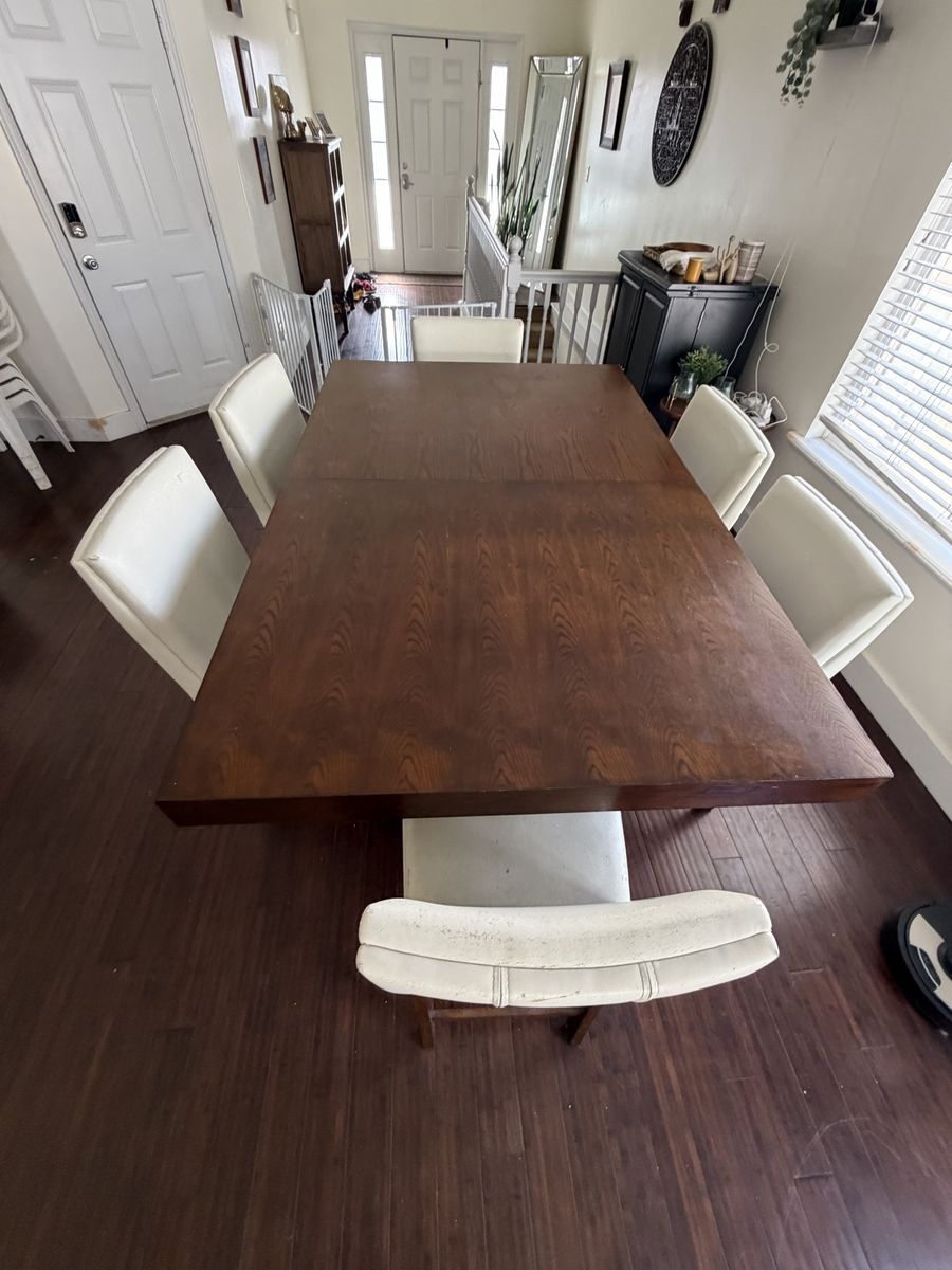 Solid Wood Dining Table Set (6 Chairs) Expandable