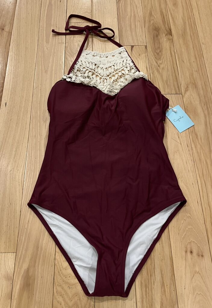 NWT Cupshe Halter Style Maroon Red Swimsuit Small