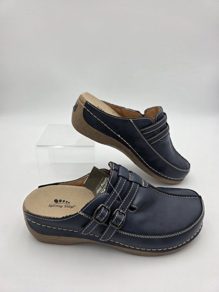 Spring Step Women's Happy-N Buckled Clogs, Navy Blue, Size 10