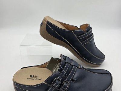 Spring Step Women's Happy-N Buckled Clogs, Navy Blue, Size 10