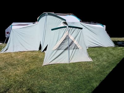 Springbar Leisure Port Tent with 3 matching zip-on bedroom modules.