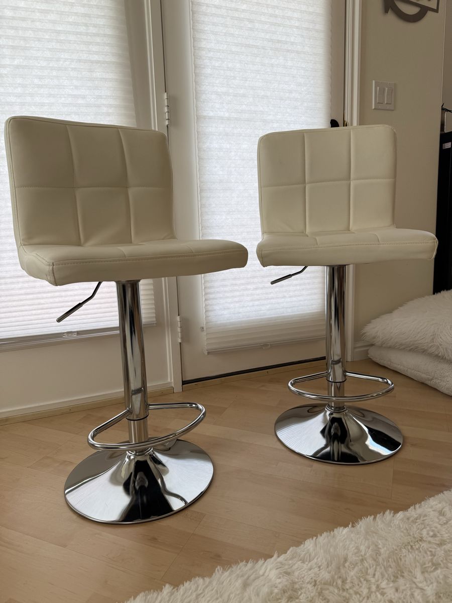 Modern Adjustable Ivory Bar Stools – Set of 2 – Excellent Condition