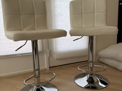 Modern Adjustable Ivory Bar Stools – Set of 2 – Excellent Condition