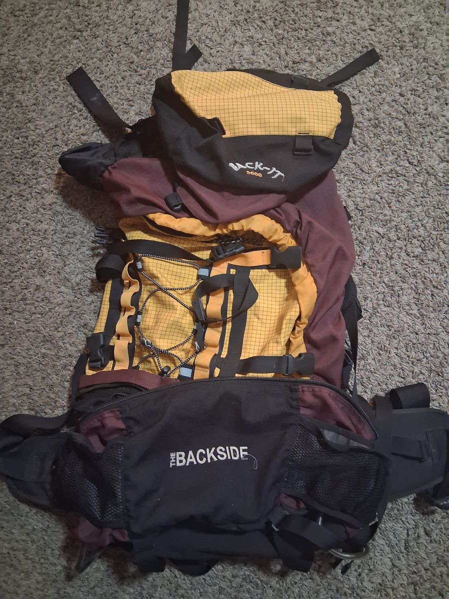The Backside 5600 Backpacking Backpack Maroon Yellow Large Hiking Gear