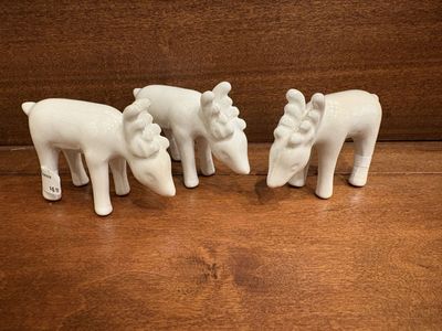 3 New Small White Ceramic Reindeer