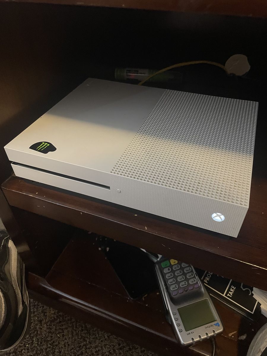 xbox one s with headset and controller and monitor
