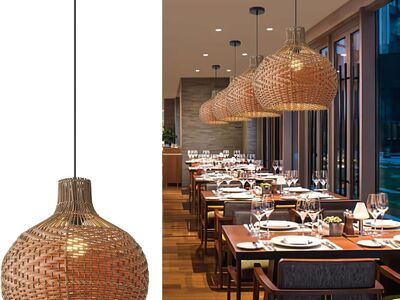 Bamboo Pendant Light Fixture,19.7" Brown Hand-Woven Rattan Boho Hanging Lamp