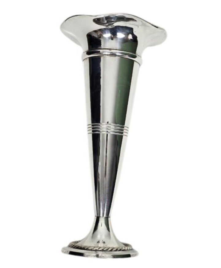 Vintage Department 56 Silverplate Bud Vase Fluted Rim Trumpet Vase 11.5 Inch