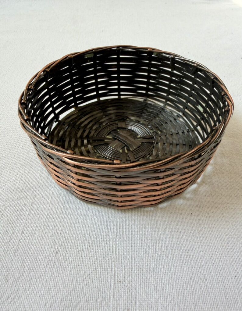 Small Copper Colored Metal Basket Decor