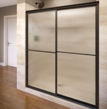 Basco Deluxe Framed Sliding Shower Door, Fits 42-44 inch opening, Rain Glass, Oil Rubbed Bronze Finish