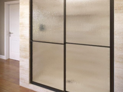 Basco Deluxe Framed Sliding Shower Door, Fits 42-44 inch opening, Rain Glass, Oil Rubbed Bronze Finish