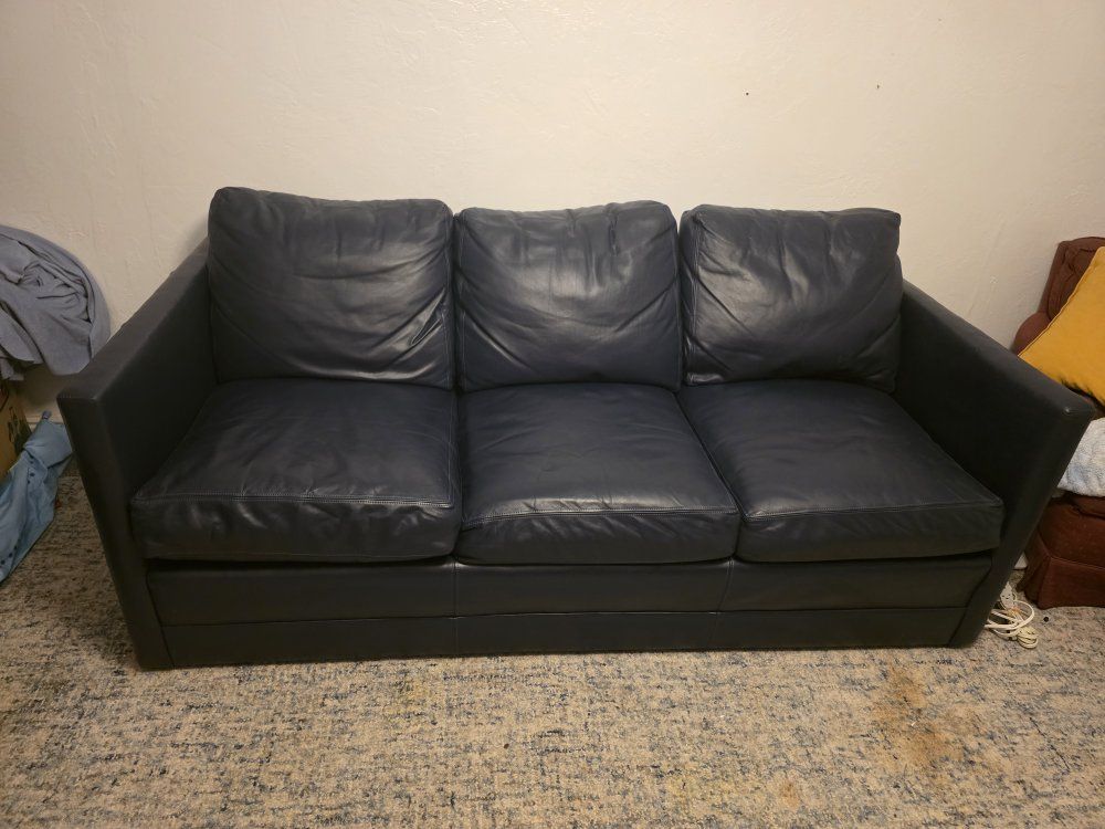 Blue Leather Hide-a-bed Couch